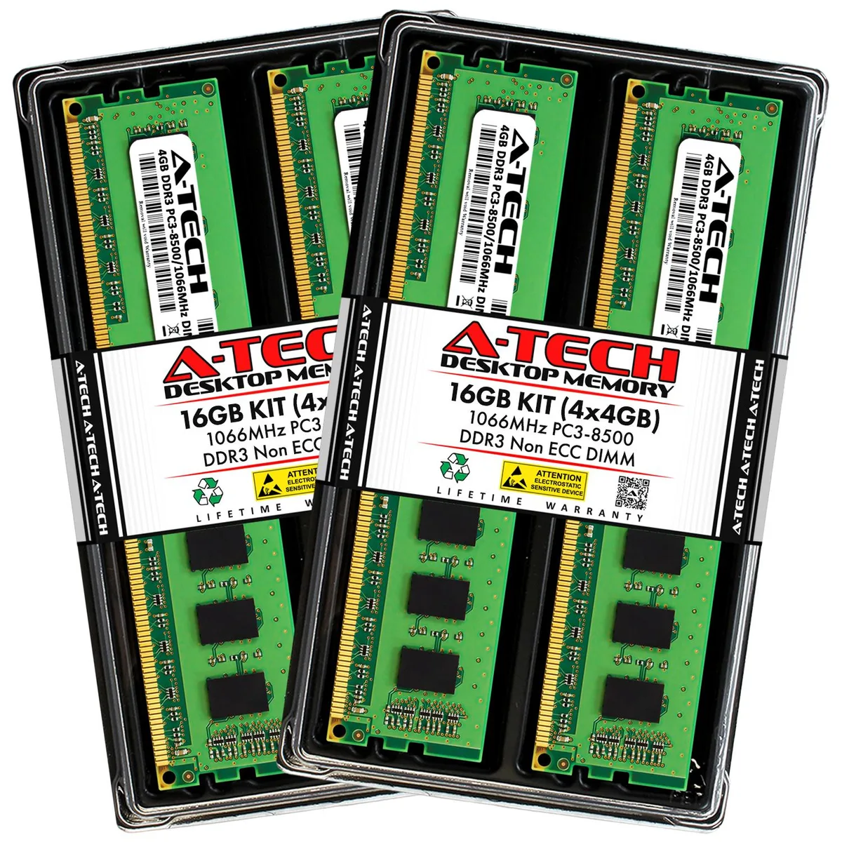 A-Tech A-Tech 16GB (4x4GB) DDR3 1066MHz PC3-8500 CL7 1.5V 240-Pin Desktop RAM — product photo