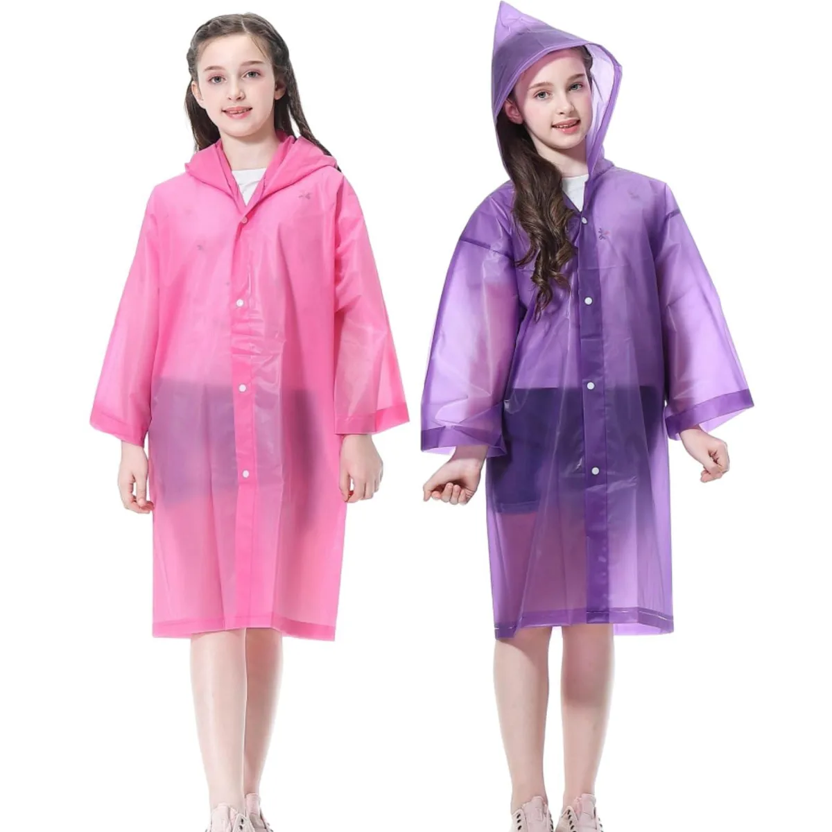 RUISHYY Eva Kids Raincoat 2 Pack Pink Purple EVA Ages 6-13 — product photo