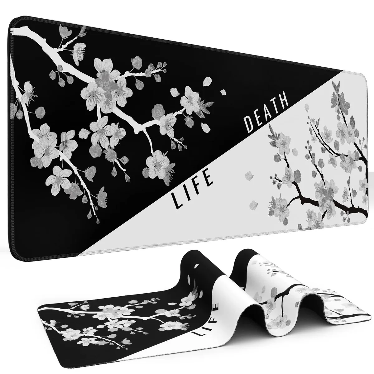 KEHIPI KEHIPI Mouse Pad 31.5 x 11.8 in Black White Cherry Blossom — product photo