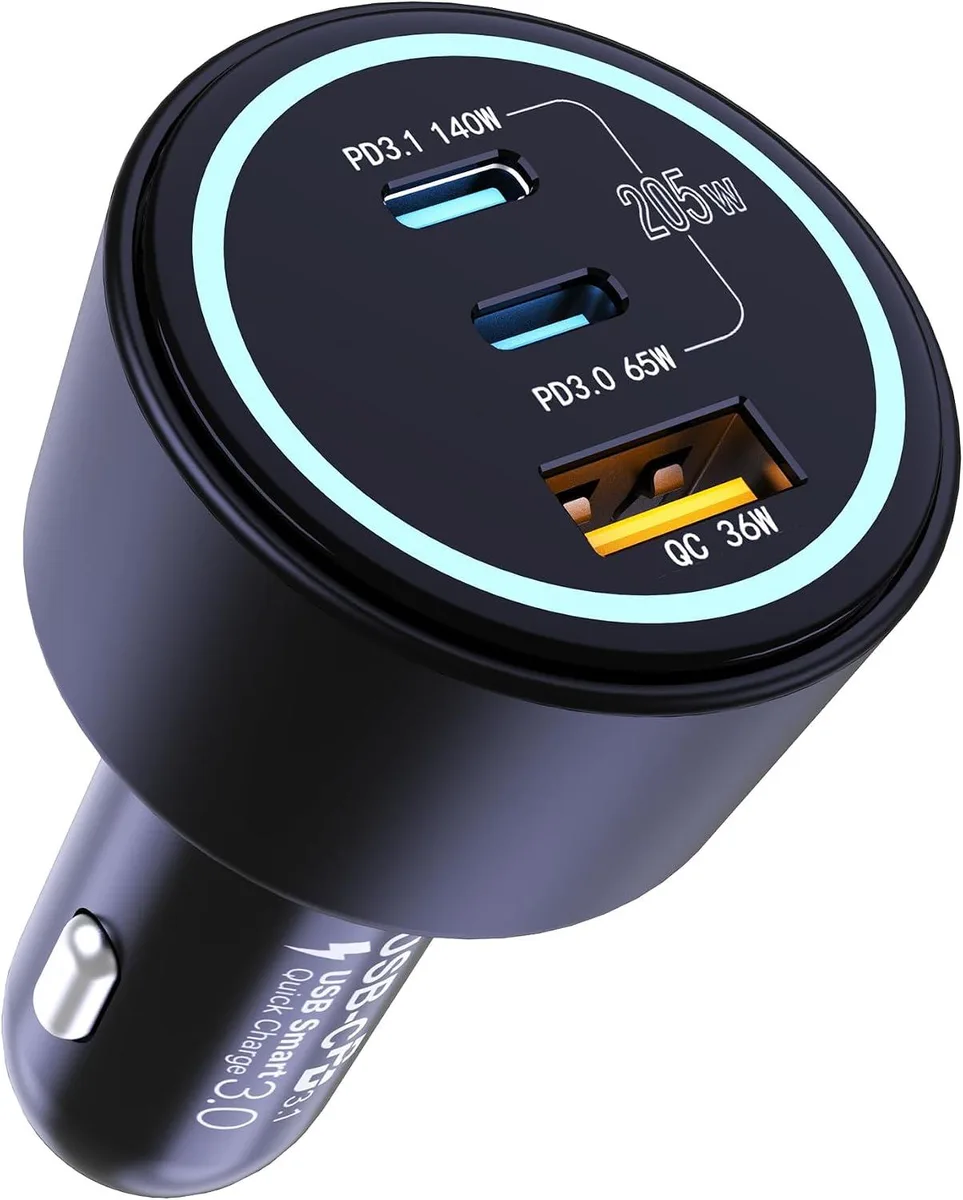 Hamzan Hamzan 205W 3-Port USB Car Charger PD 3.1 140W QC 3.0 — product photo