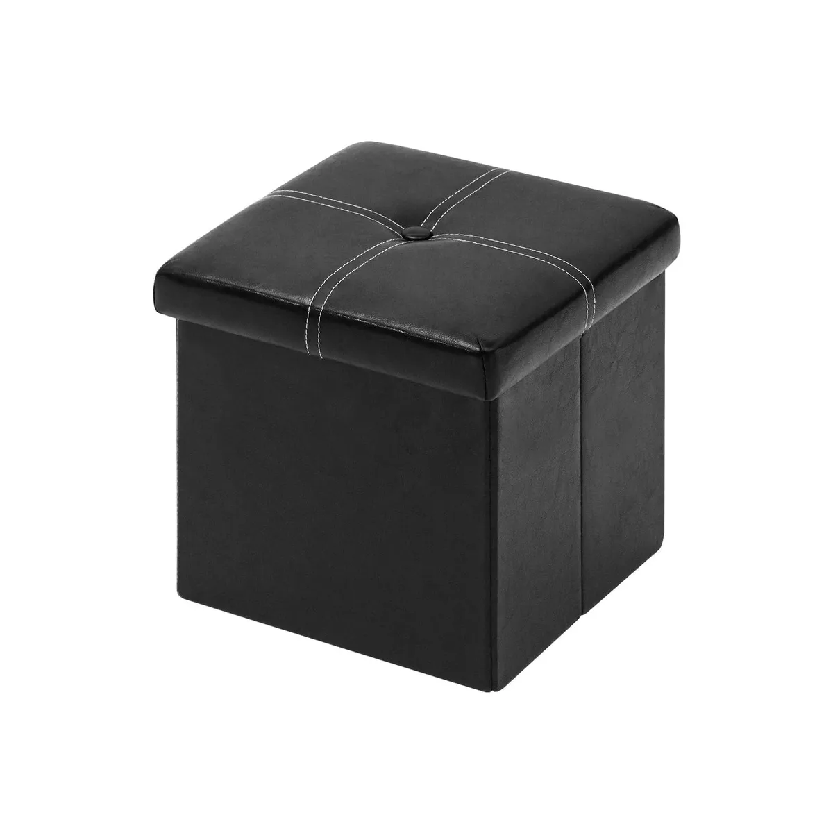 Black faux leather storage cube, 11.8 inches square, foldable design with hidden compartment