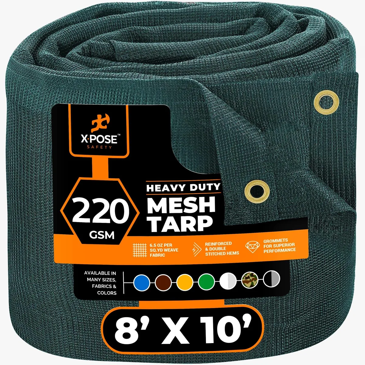 Green rectangular mesh tarp with brass grommets along edges