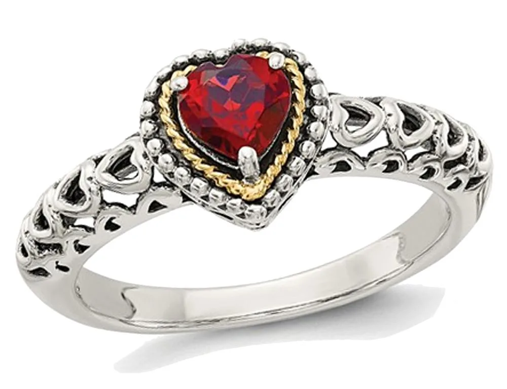 Gem &amp; Harmony Gem &amp; Harmony 5mm Garnet Ring Sterling Silver 14K Gold Accents — product photo