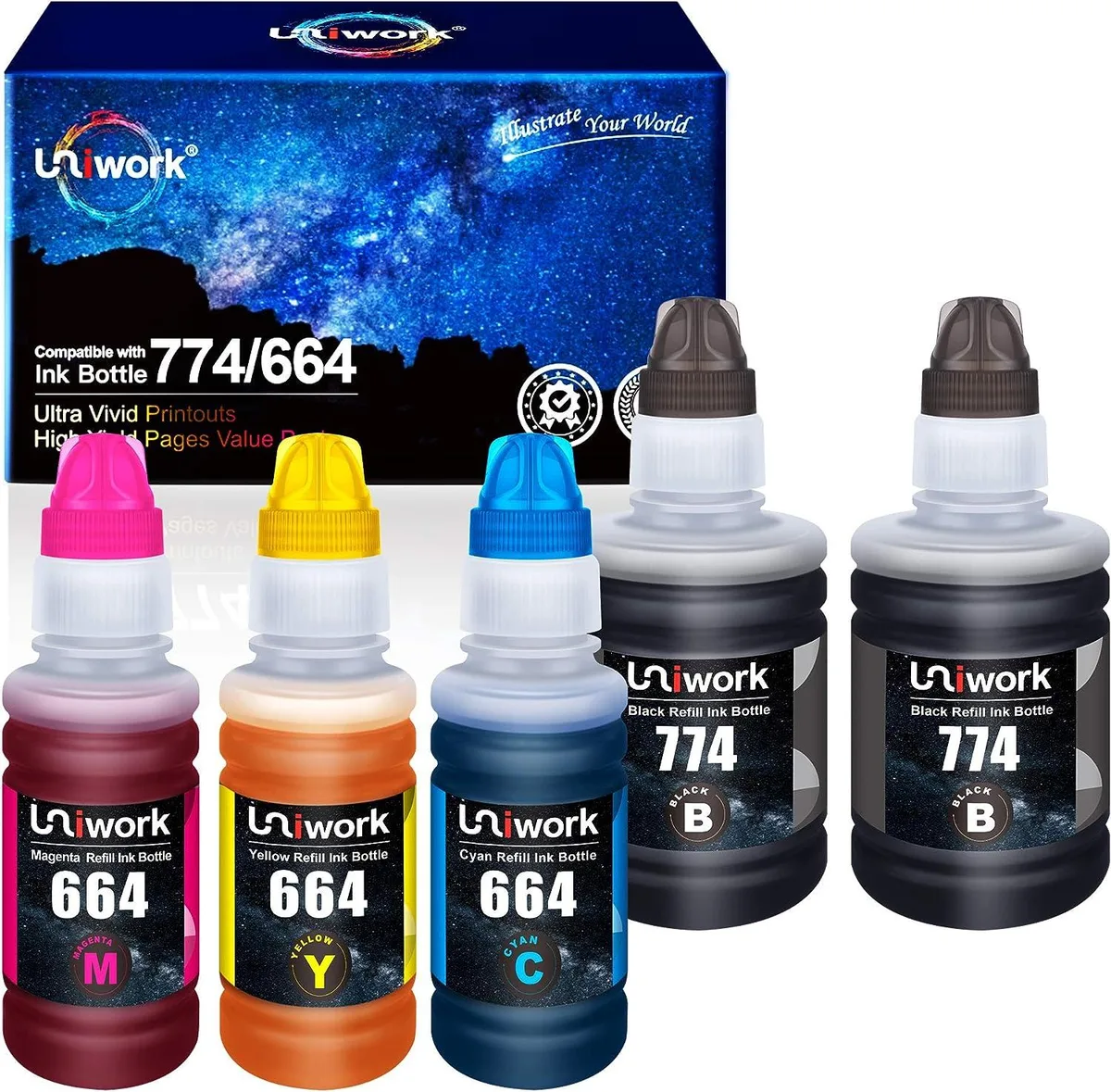 NuoTo NuoTo 664 774 refill ink bottles 5-pack 2x140ml black 3x70ml colour — product photo