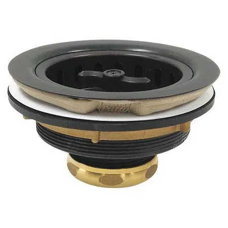 Round bronze sink drain strainer with threaded brass body and perforated grate