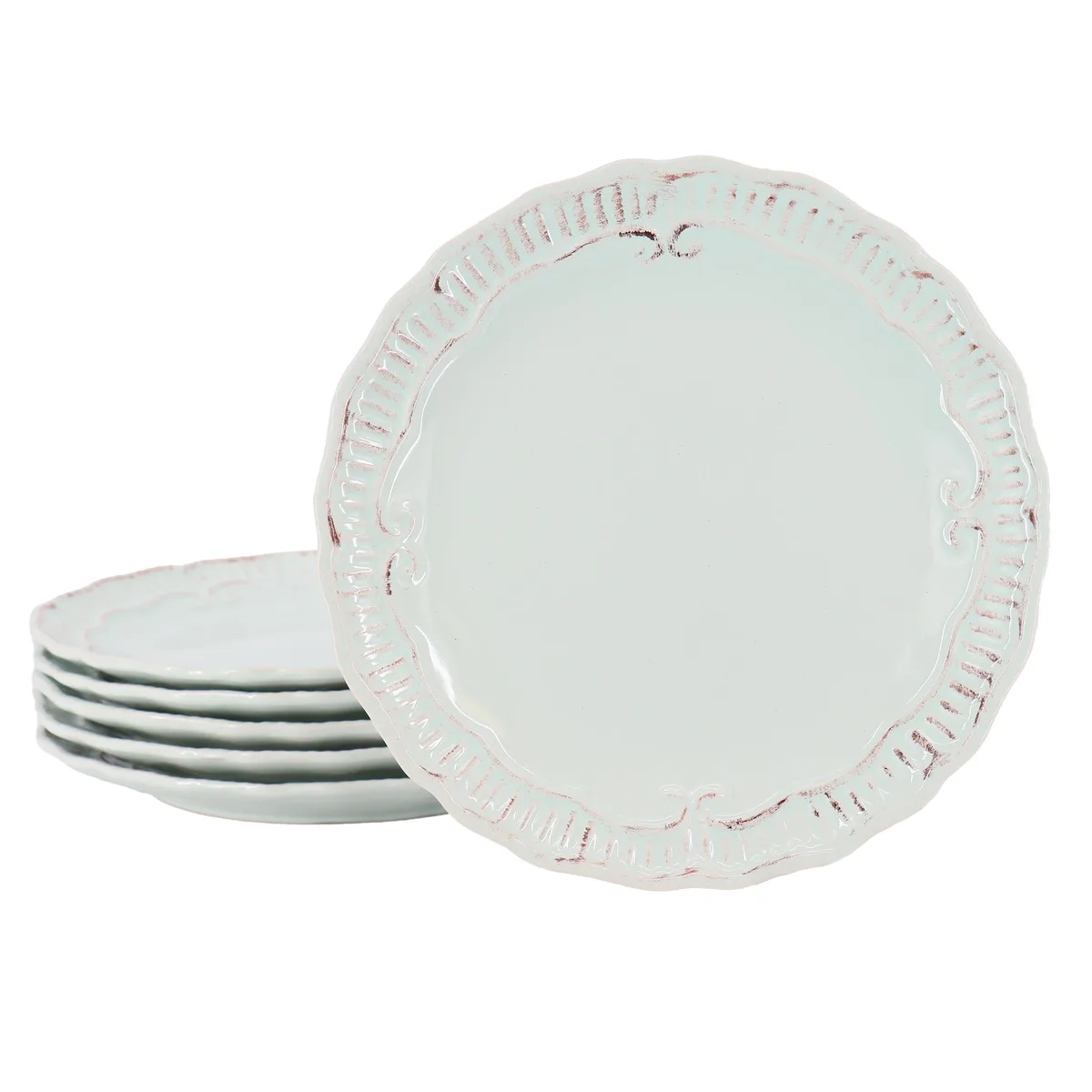 Gibson Gibson Capri 6 Piece 9 Inch Stoneware Embossed Dessert Plate Set Egg Blue — product photo