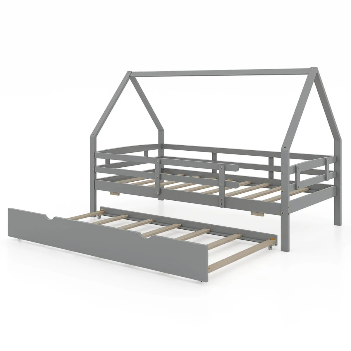 SlickBlue SlickBlue Twin House Bed with Trundle and Fence Rail Grey — product photo