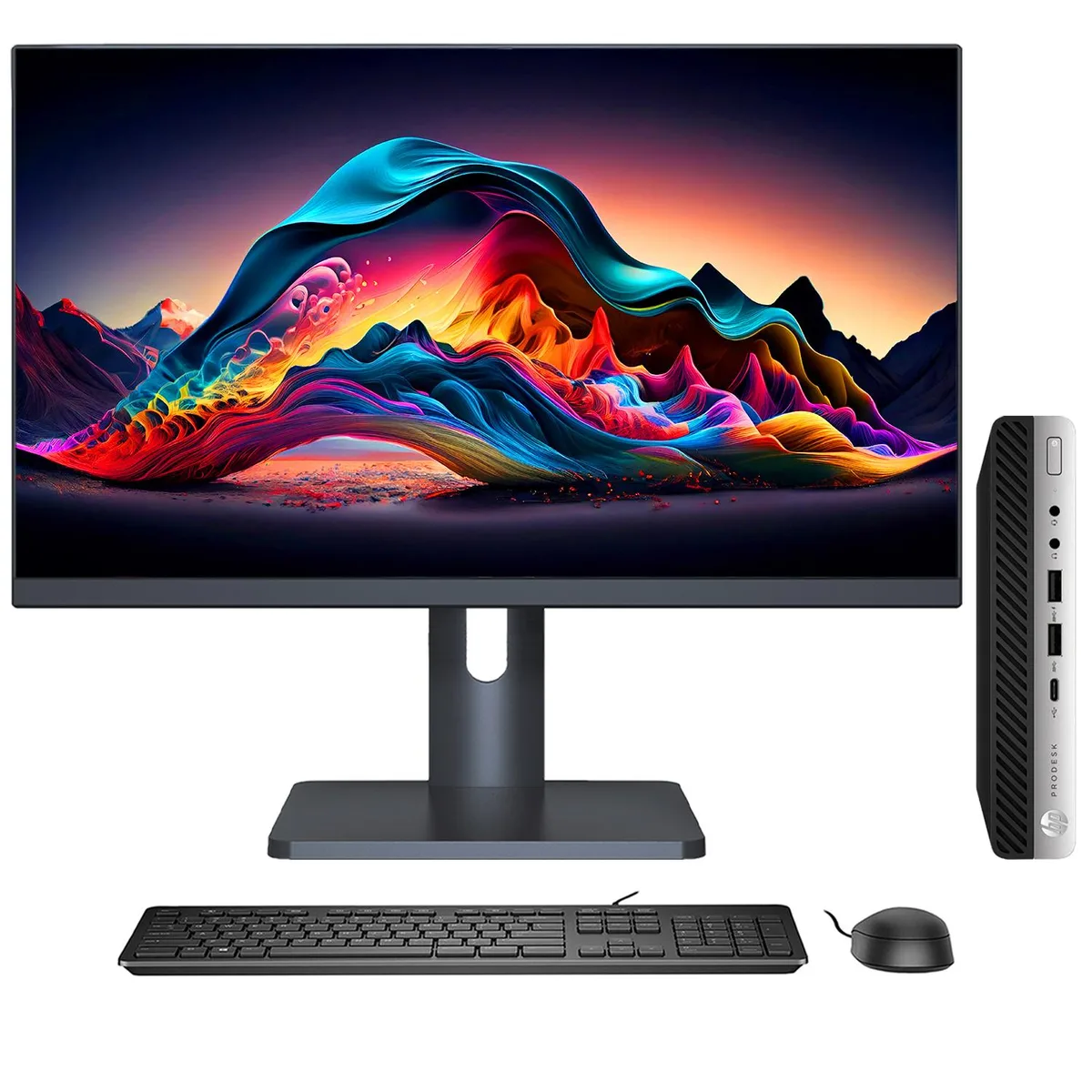 HP HP ProDesk 600 G4 Mini PC i5-8500T 16GB 256GB 27" Monitor — product photo