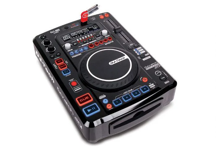 Silver DJ controller with jog wheels and faders, rectangular 10 by 13 inches