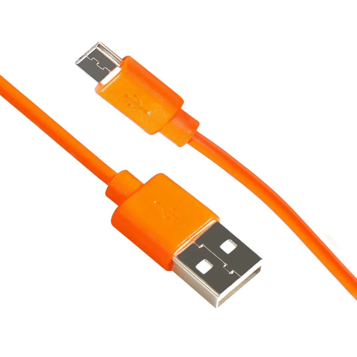 Orange USB charging cable, 3.3 feet long, coiled beside a connector