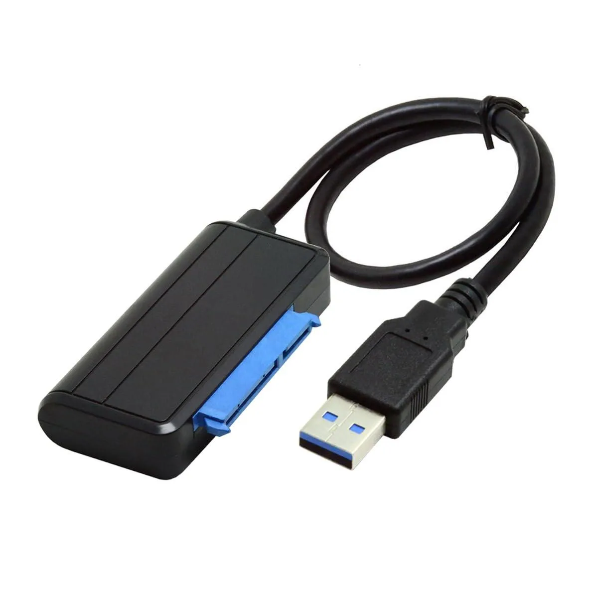 Black USB 3.0 Type-A to angled SATA 22-pin adapter cable