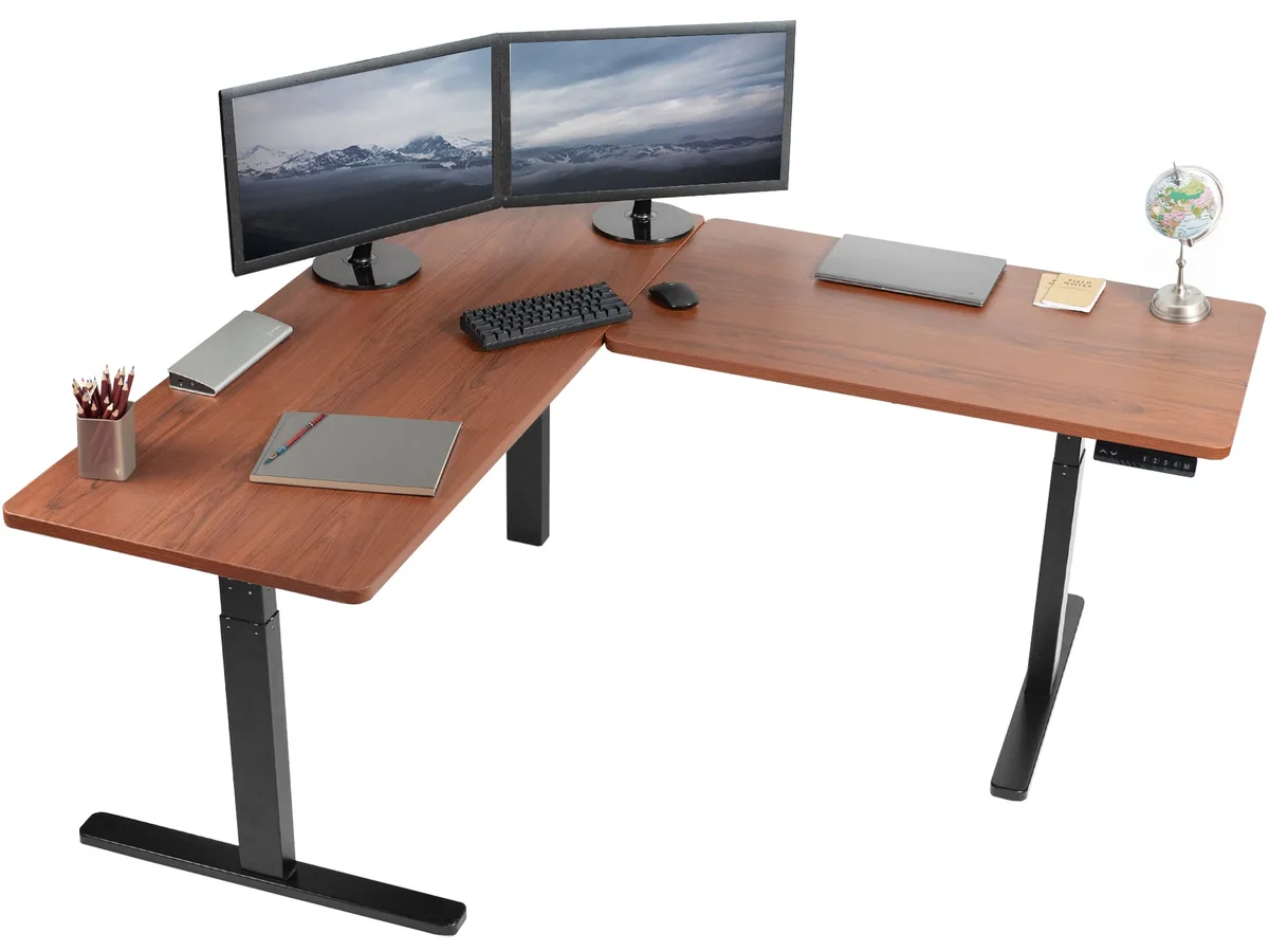 VIVO VIVO Electric Corner Desk Dark Walnut/Black 67x60in — product photo