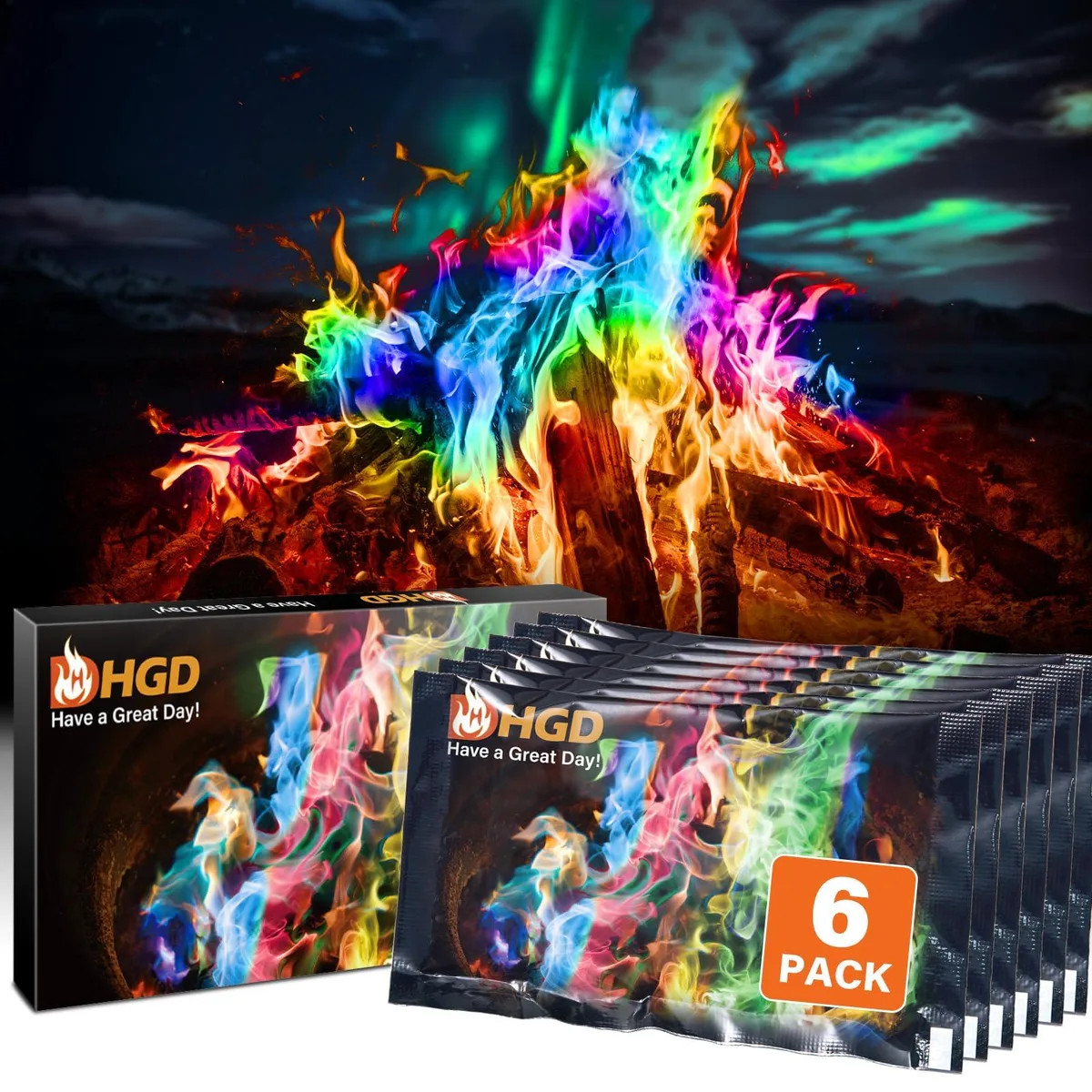  HGD 5pack fireplace accessory 6 pack color changing packets — product photo