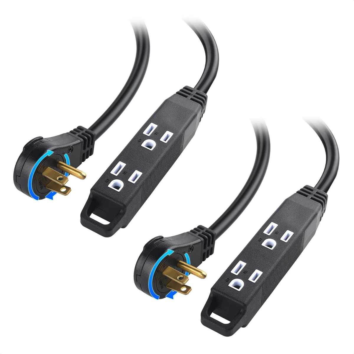  Cable Matters 400142 3-Outlet Rotating Power Extension Cord 2-Pack 1ft 16AWG 13A 125V 1625W Blue — product photo
