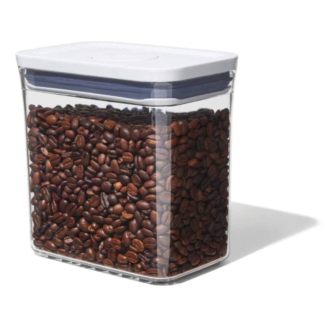 White rectangular food storage container with push-button lid, 1.7 Qt capacity