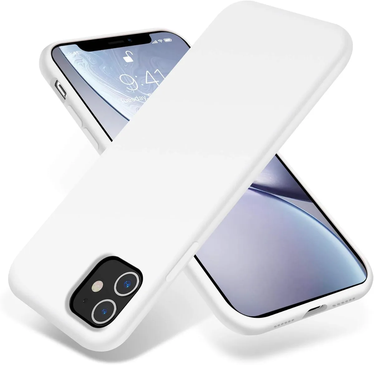 White liquid silicone iPhone 11 case with microfibre lining, slim matte finish and raised edges