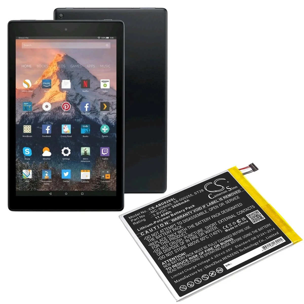 Rectangular replacement battery for Kindle Fire 2019 9th Generation
