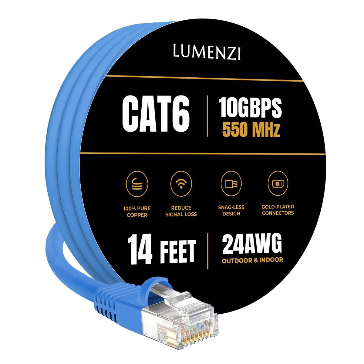 Lumenzi Lumenzi Cat 6 network ethernet cable 14 FT Blue 10 Gbps 550 MHz — product photo