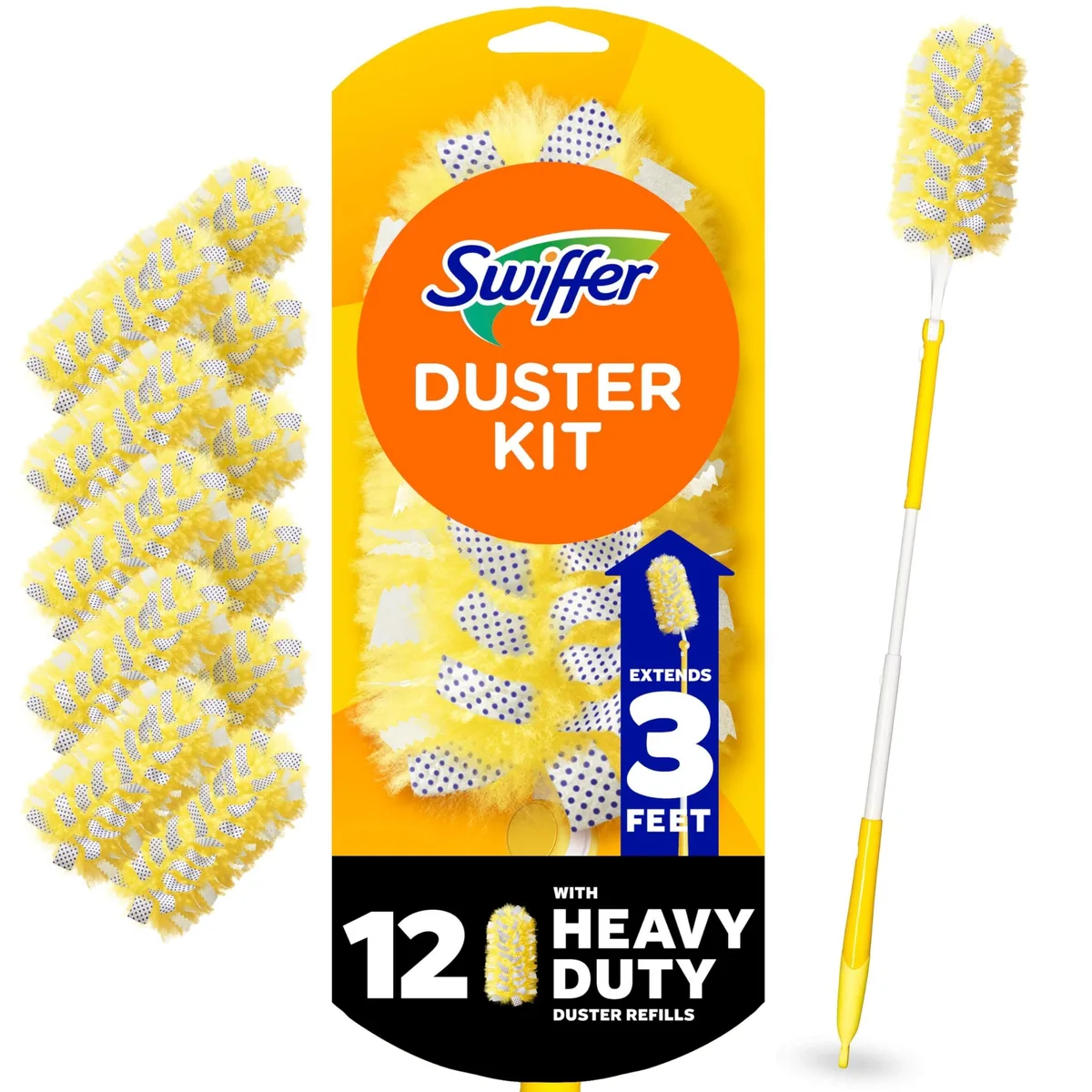 Extendable 3 ft handle with 12 heavy-duty dusting refills