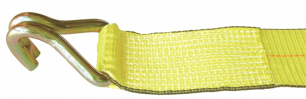 Yellow 30 ft ratchet tie-down strap with steel U-hooks
