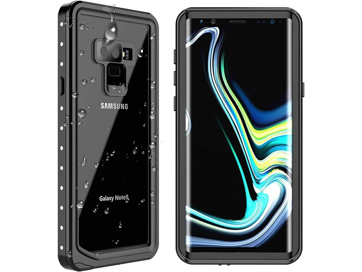 Clear snap-on waterproof case with built-in screen protector for Galaxy Note 9