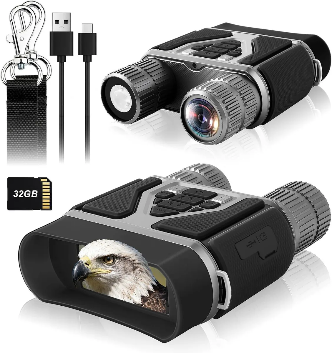 BFKK BFKK 4K Night Vision Binoculars Gunmetal Gray 32MP 16x Zoom 300m 4000mAh 3.0" 358g — product photo