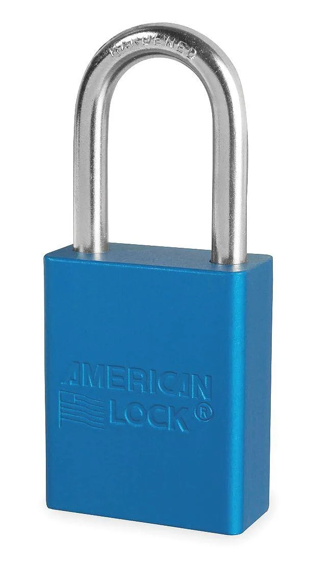 Blue anodised aluminium lockout padlock with boron alloy shackle