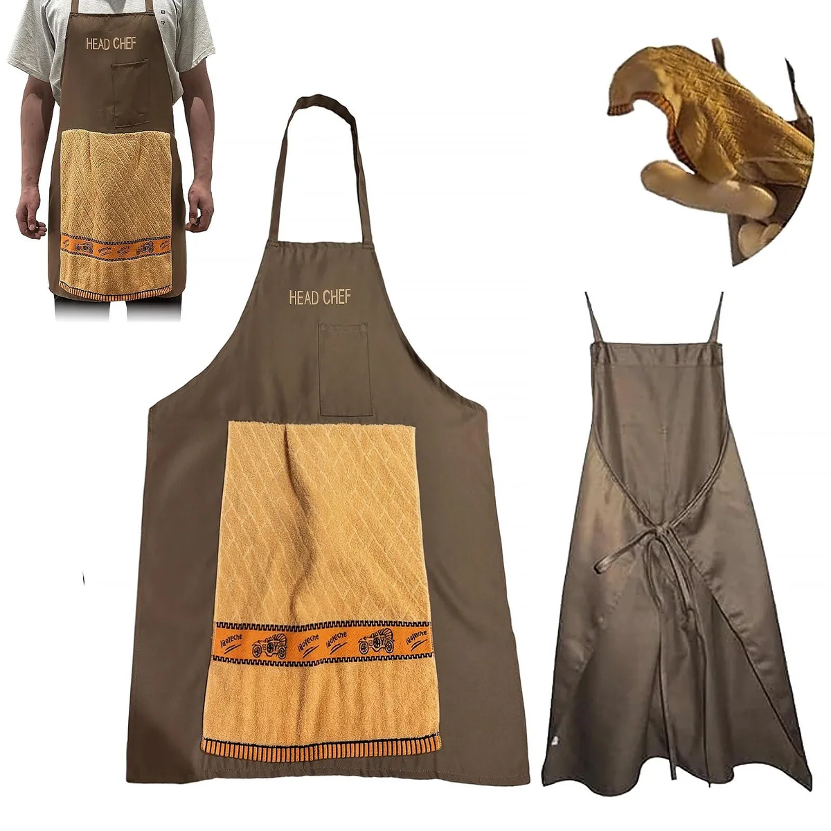  MYBWTW Funny Aprons for Men Head Chef Prank Apron Hidden Pocket One Size Grill Accessory — product photo
