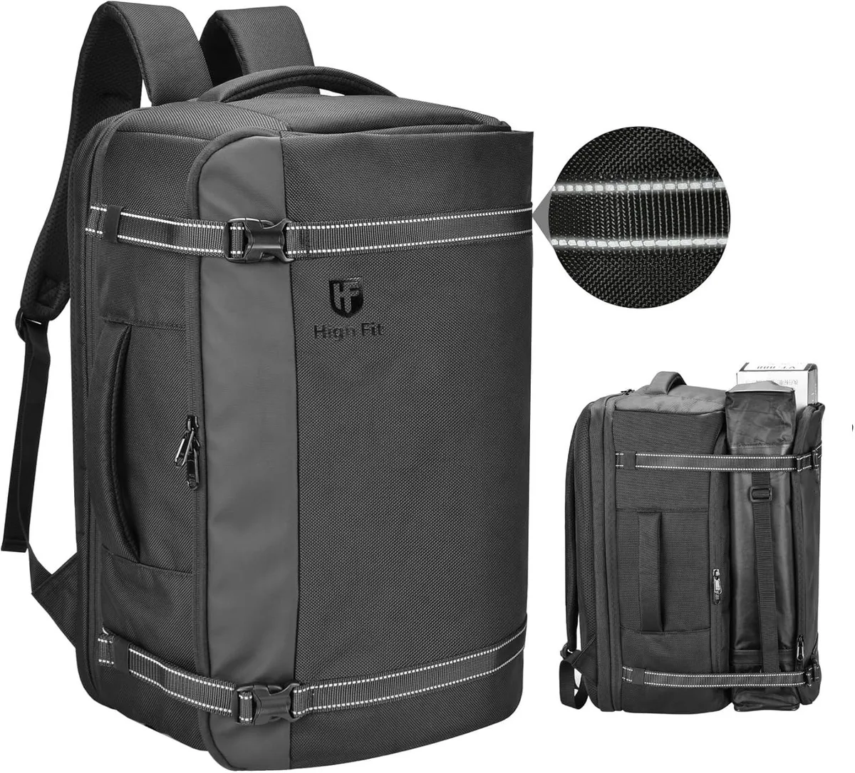 Large 40L travel backpack with laptop compartment and chest strap