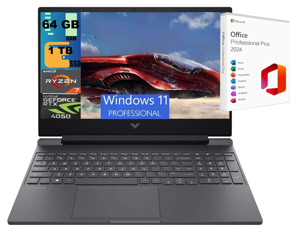 HP HP Victus 15 gaming laptop 15.6" FHD 144 Hz Ryzen 7 7445HS RTX 4050 64GB 1TB — product photo