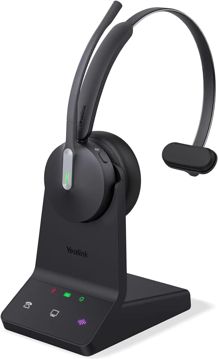 Yealink WH64 mono headset with base station, matte black finish