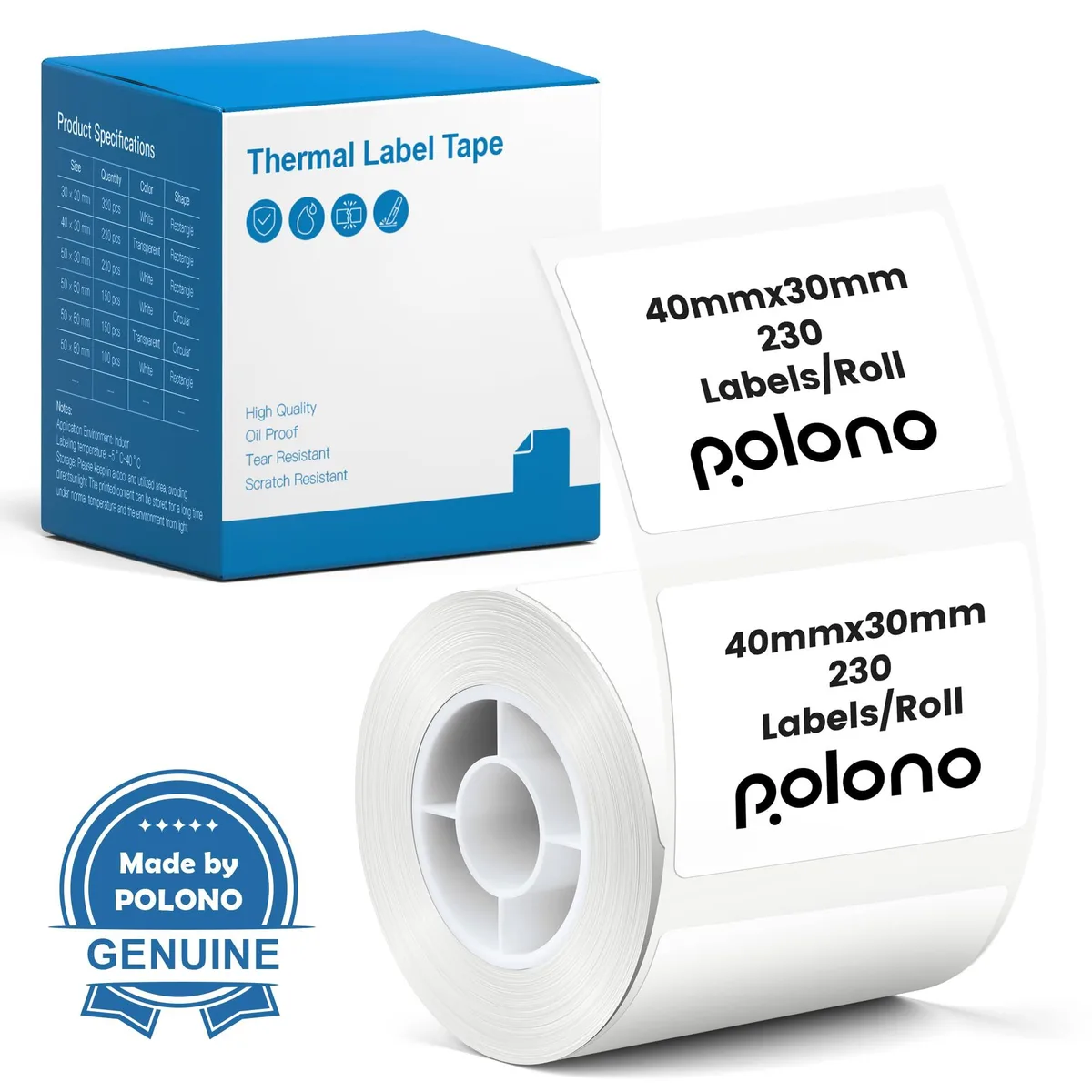  Porelon TP40x30x230-R-BK-WH Thermal Labels 40x30mm 230/Roll White — product photo