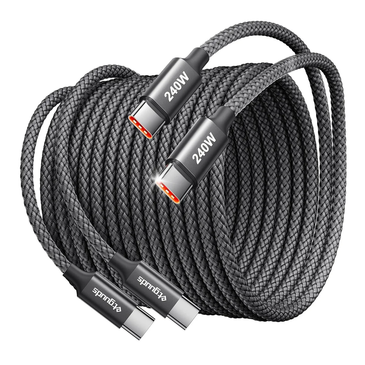  etguuds USB-C to USB-C Cable 240W 10ft 2-Pack Black — product photo