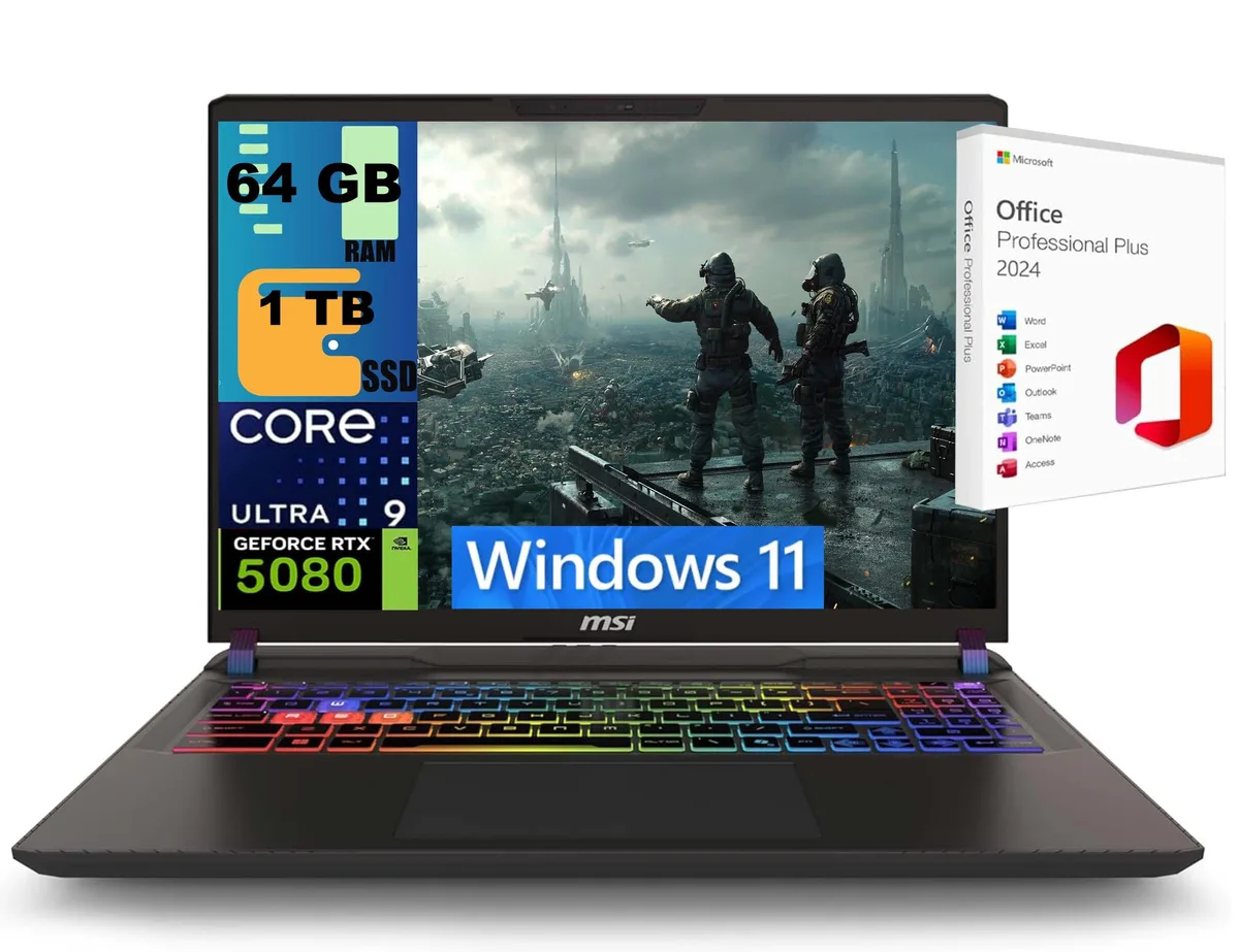 MSI MSI Vector 16 gaming laptop 16" 240Hz QHD+ Core Ultra 9 275HX RTX 5080 64GB 1TB Gray — product photo