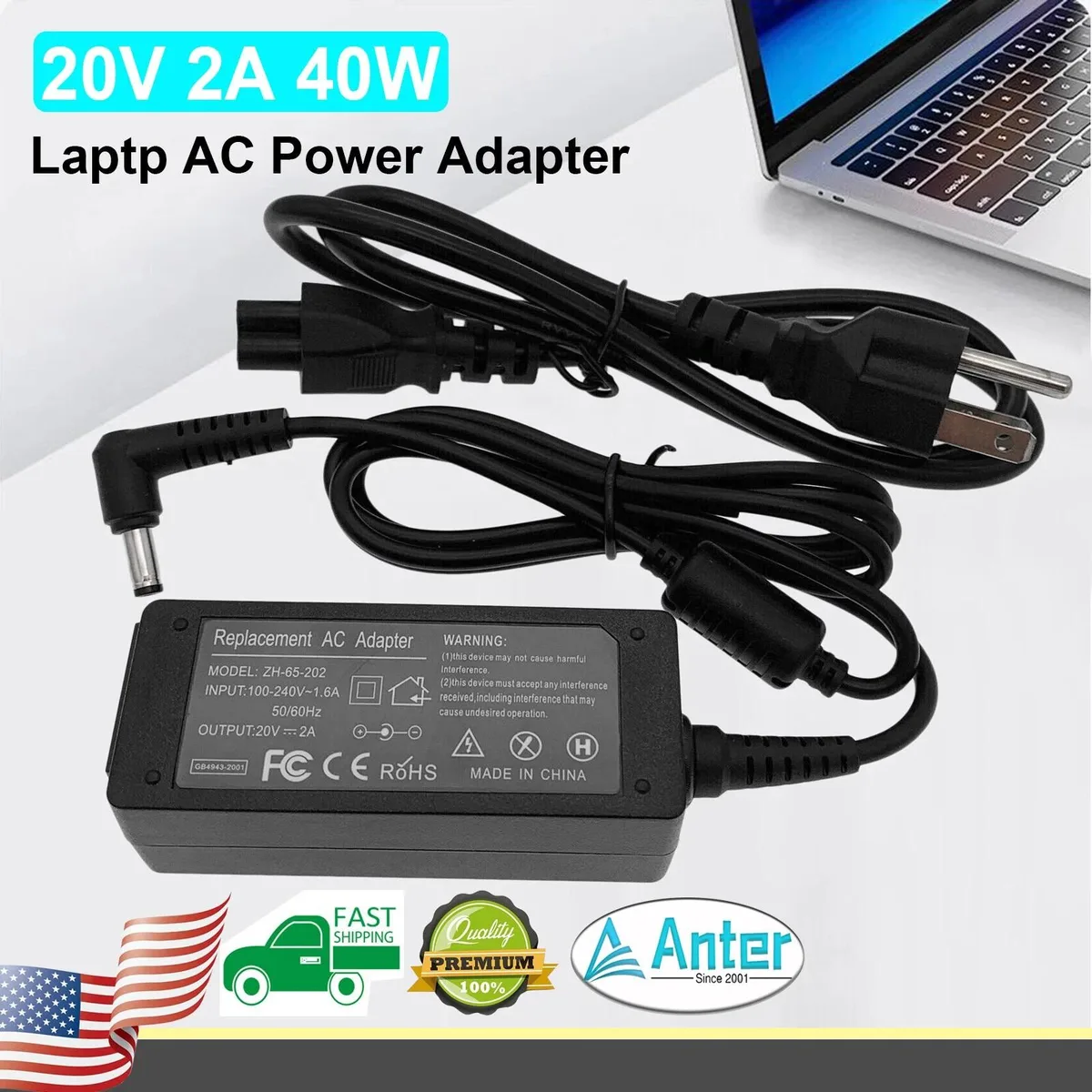RAYBESTOS UNBRANDED RAYBESTOS UNBRANDED AC Adapter 20V 40W Toshiba NB200 NB205 NB255 NB305 NB505 — product photo