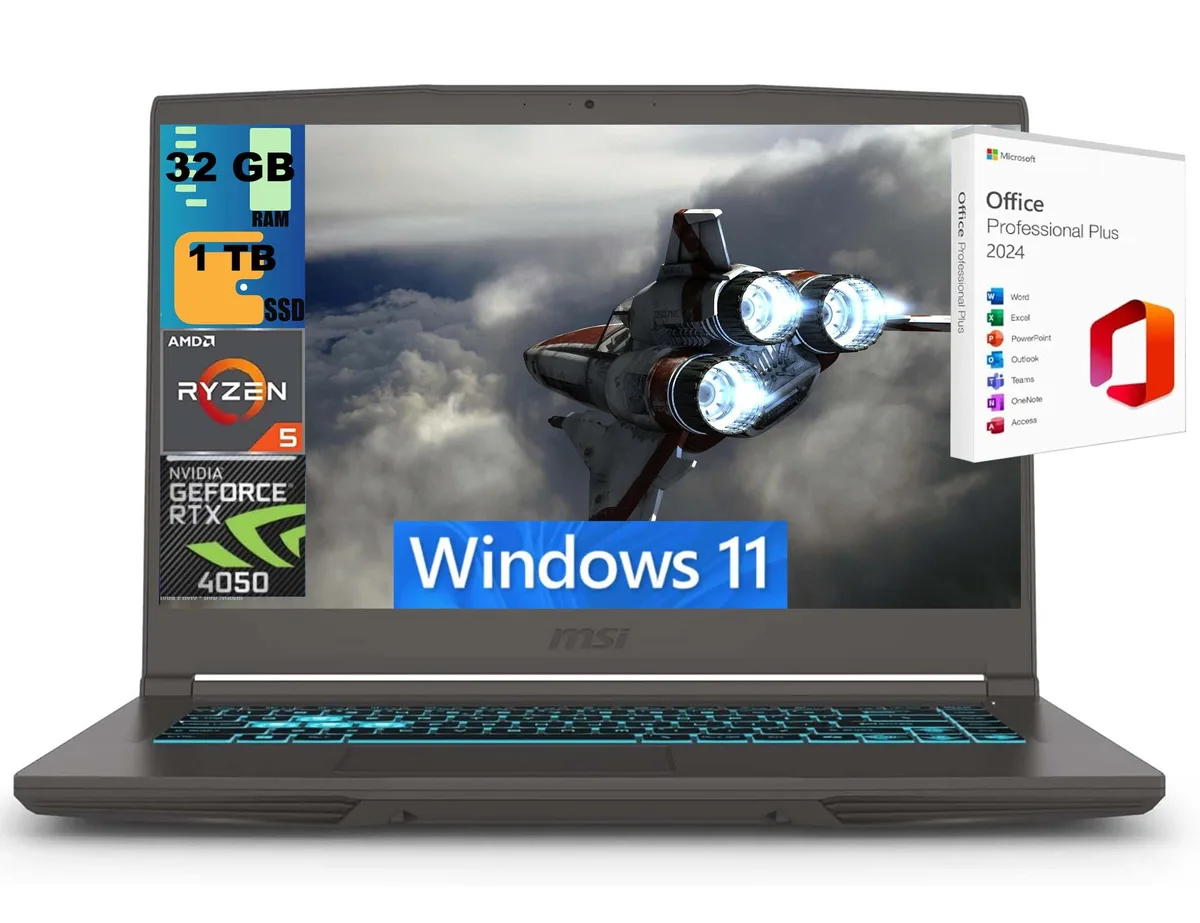 MSI MSI Thin 15 gaming laptop Ryzen 5 7535HS RTX 4050 32GB 1TB — product photo