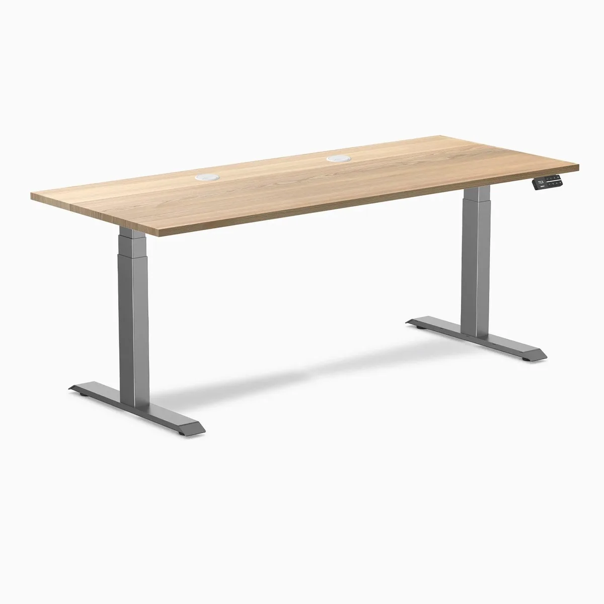 Desky Desky Dual Hardwood Sit Stand Desk White Ash 72 x 30 inches with Grommets Space Grey Office Furniture — product photo
