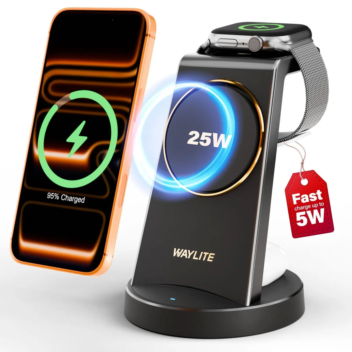  WayLite 3-in-1 25W Magnetic Charging Station Black — product photo