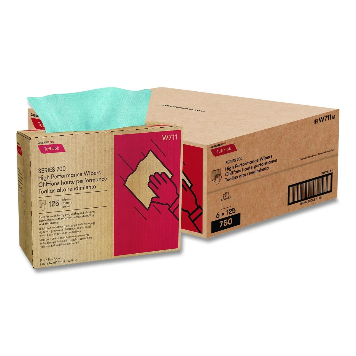 Cascades Cascades W711 Tuff-Job S700 cleaning wipers blue 9.75 x 16.75 125 per box 6 boxes — product photo