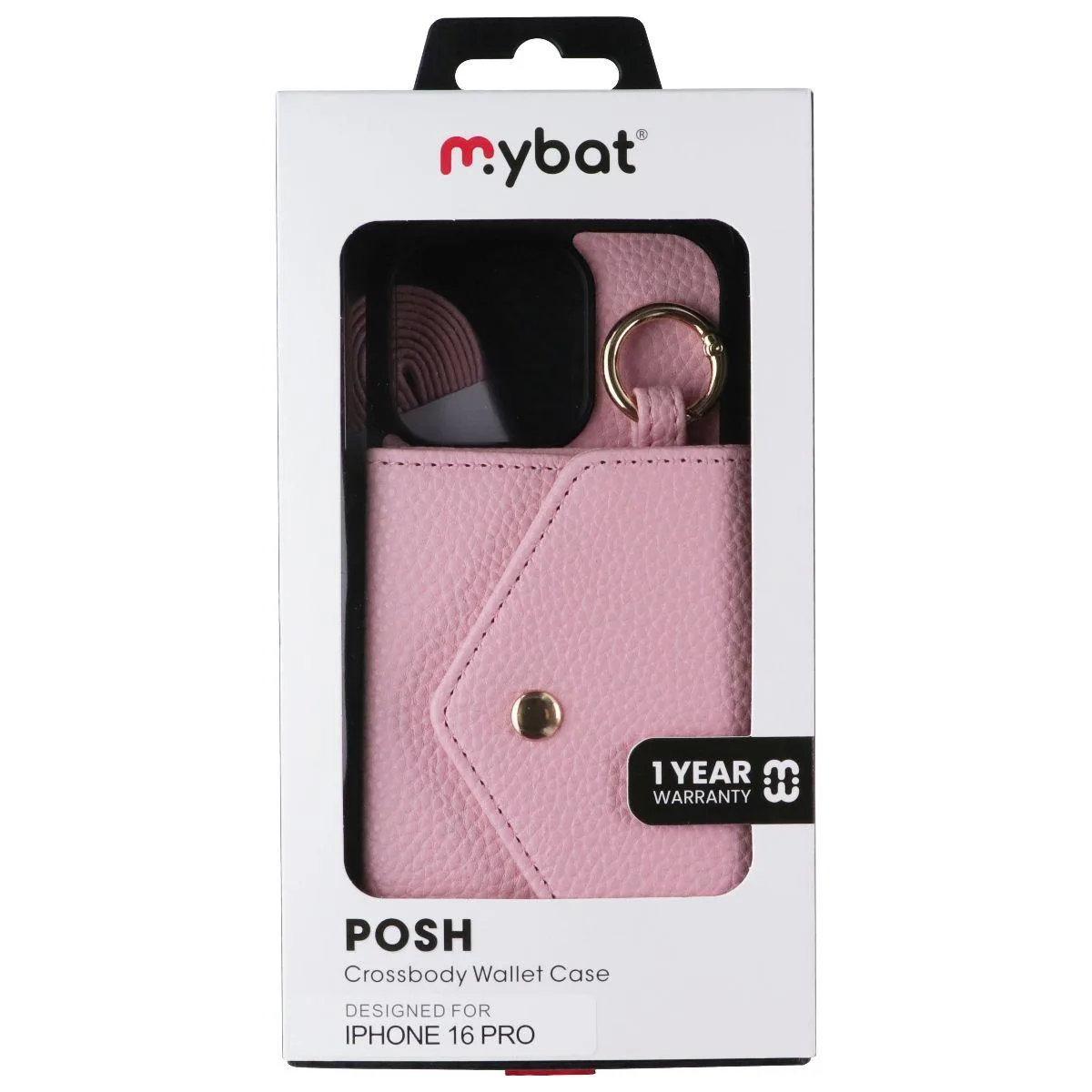 Mybat Mybat Posh Leather Crossbody Wallet Case for iPhone 16 Pro - Pink — product photo