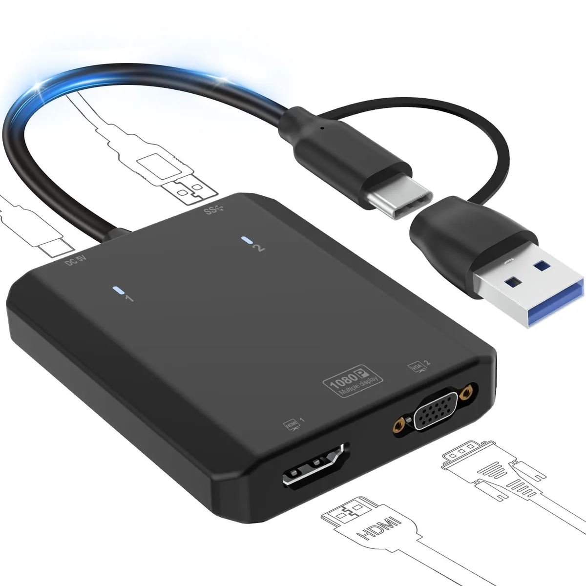 Vszerda Vszerda USB-C/A to HDMI VGA Dual 1080P@60Hz Display Adapter — product photo