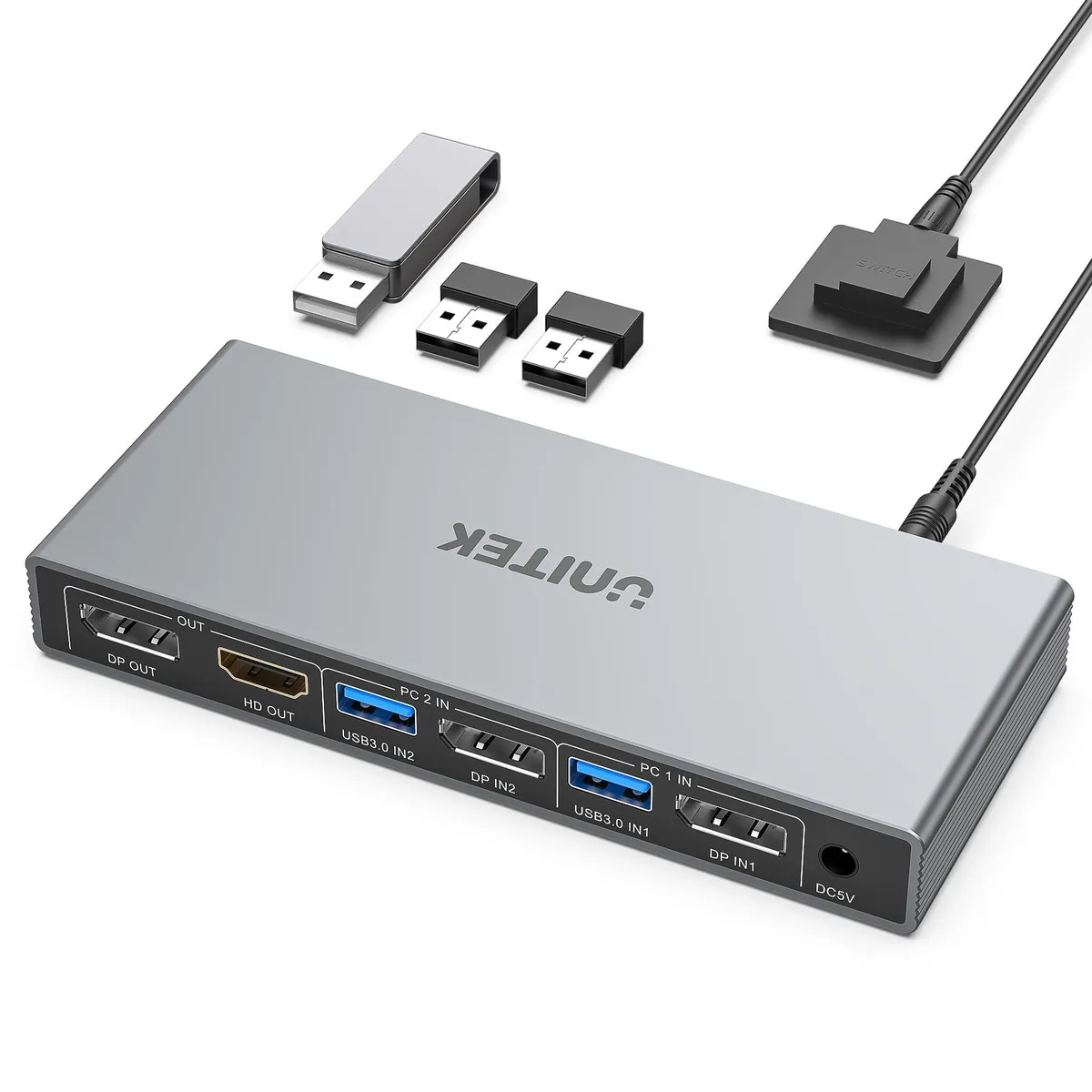 TRENDnet SJW-DKM202C 2-Port DisplayPort KVM Switch 4K 60Hz 4 USB 3.0 Grey — product photo