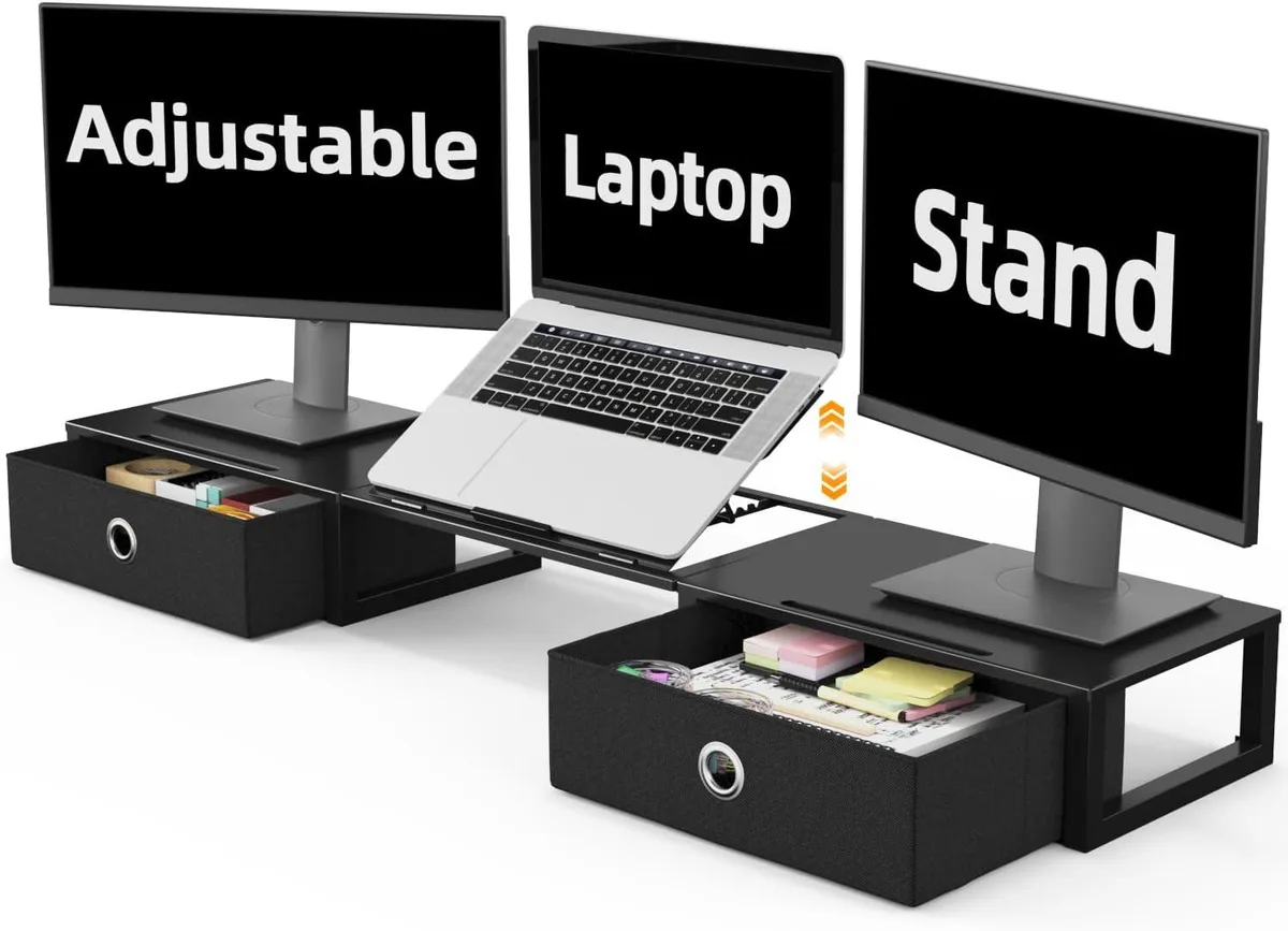 PISKEKAT PISKEKAT Monitor Stand Riser Dual Monitor with Drawers 17.3 — product photo