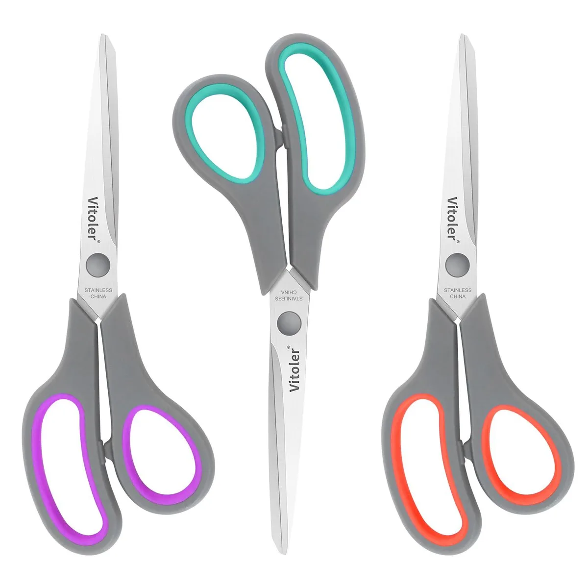 Green 8.5 inch stainless steel scissors with textured comfort grip handles