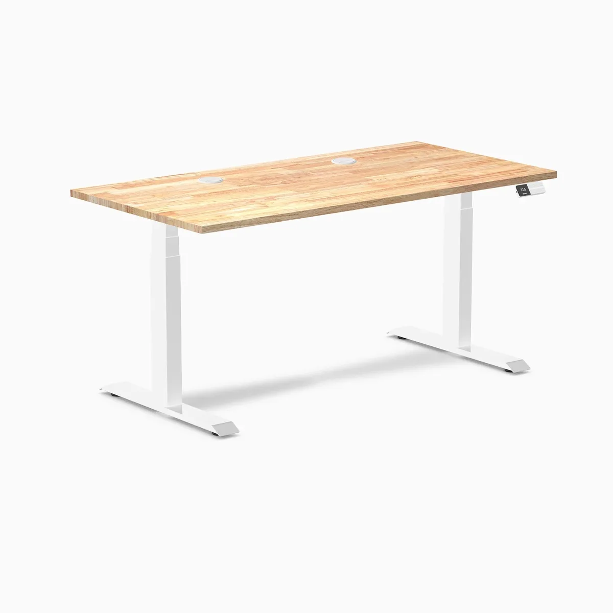 Desky Desky Dual Rubberwood Sit Stand Desk 60 x 30 inches Natural Timber White Frame with Grommets — product photo