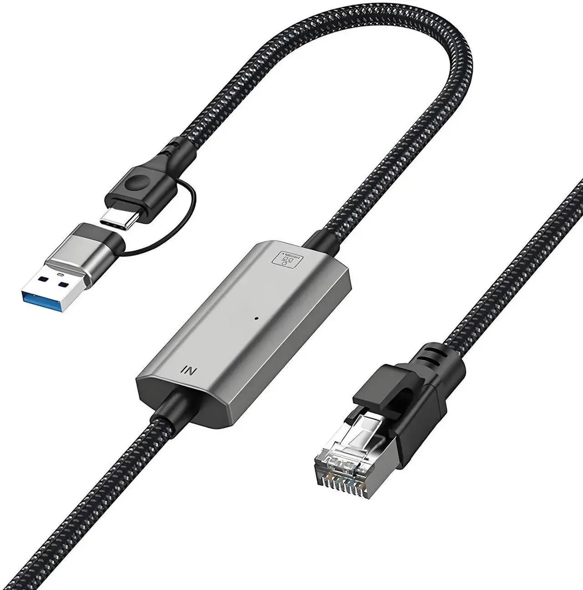 Aomoproing Aomoproing 2-in-1 USB-C/USB 3.0 to RJ45 Gigabit Ethernet Cable 4FT — product photo