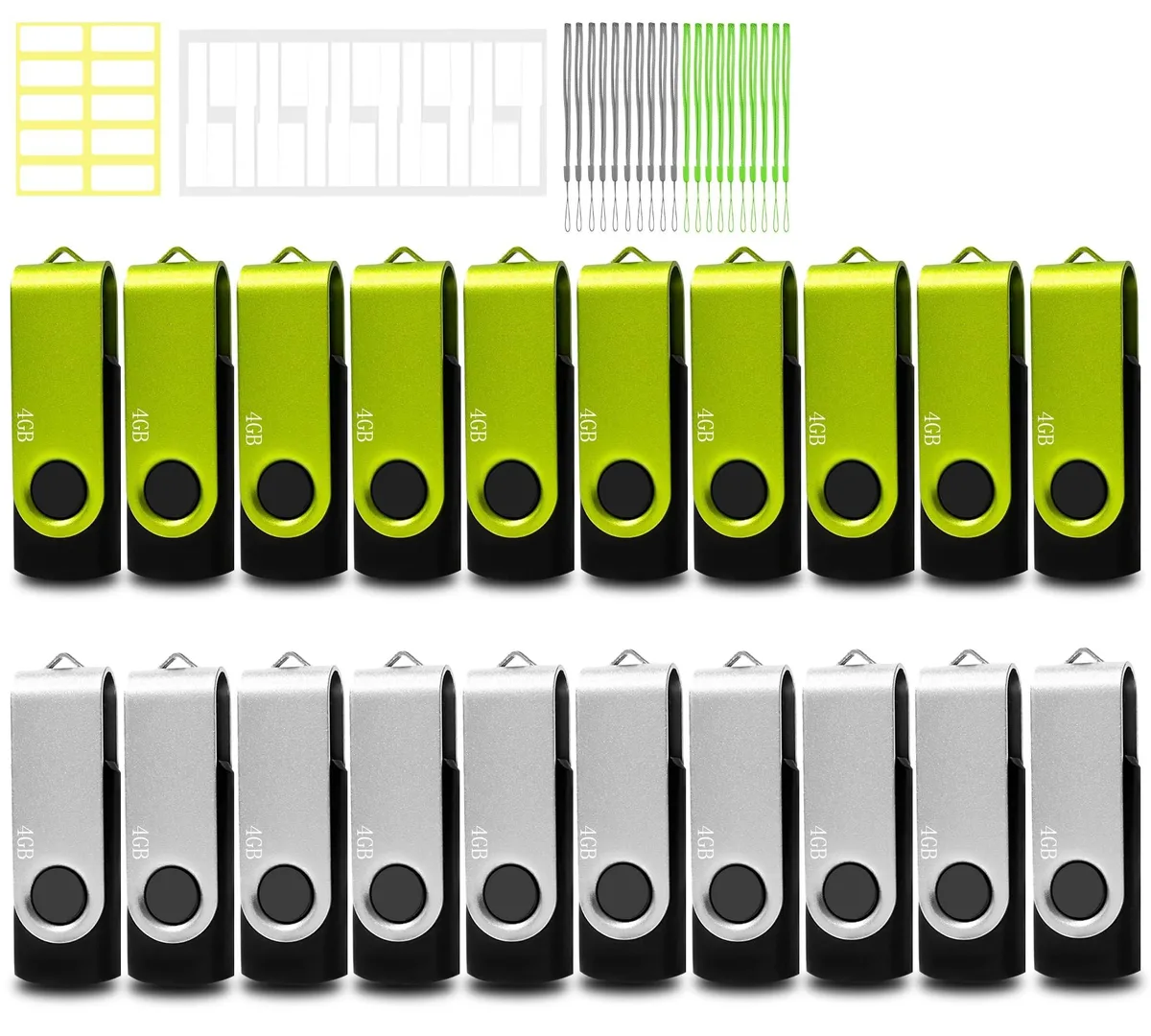 V2 Technologies V2 Technologies 2 in 1 Accessories Green Silver 20 Pack 4GB USB 2.0 — product photo
