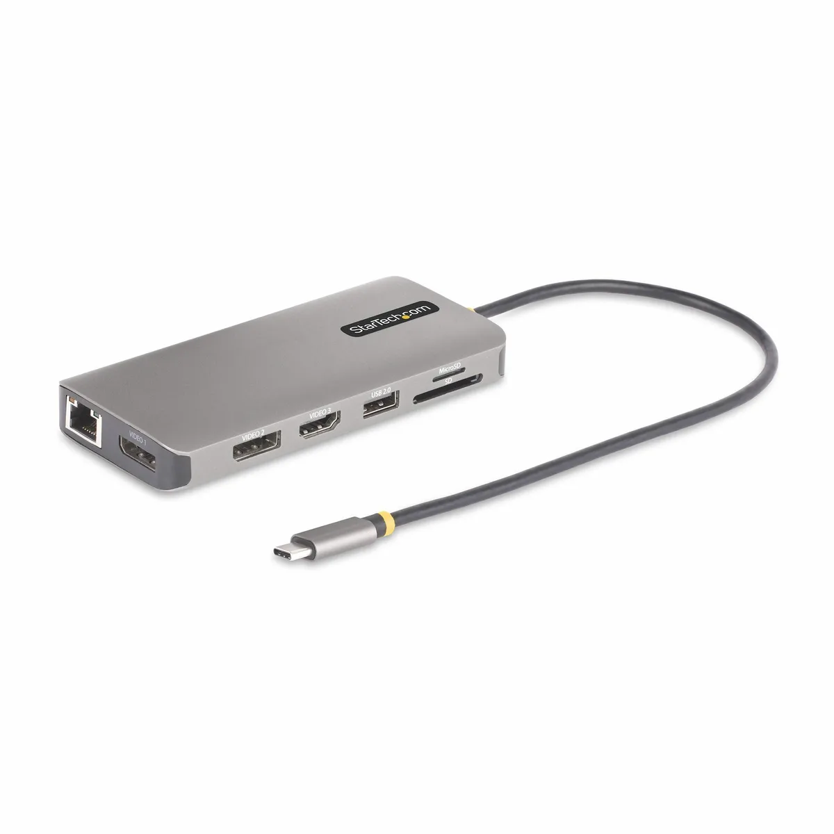 Compact USB-C multiport adapter with HDMI ports, matte dark finish