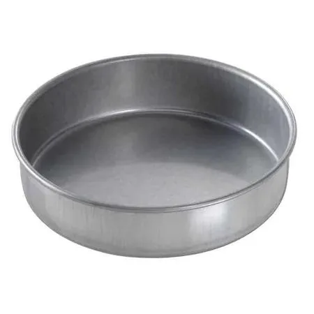 Silver round cake pan with glazed finish, 6 inch diameter and 1 1/2 inch depth