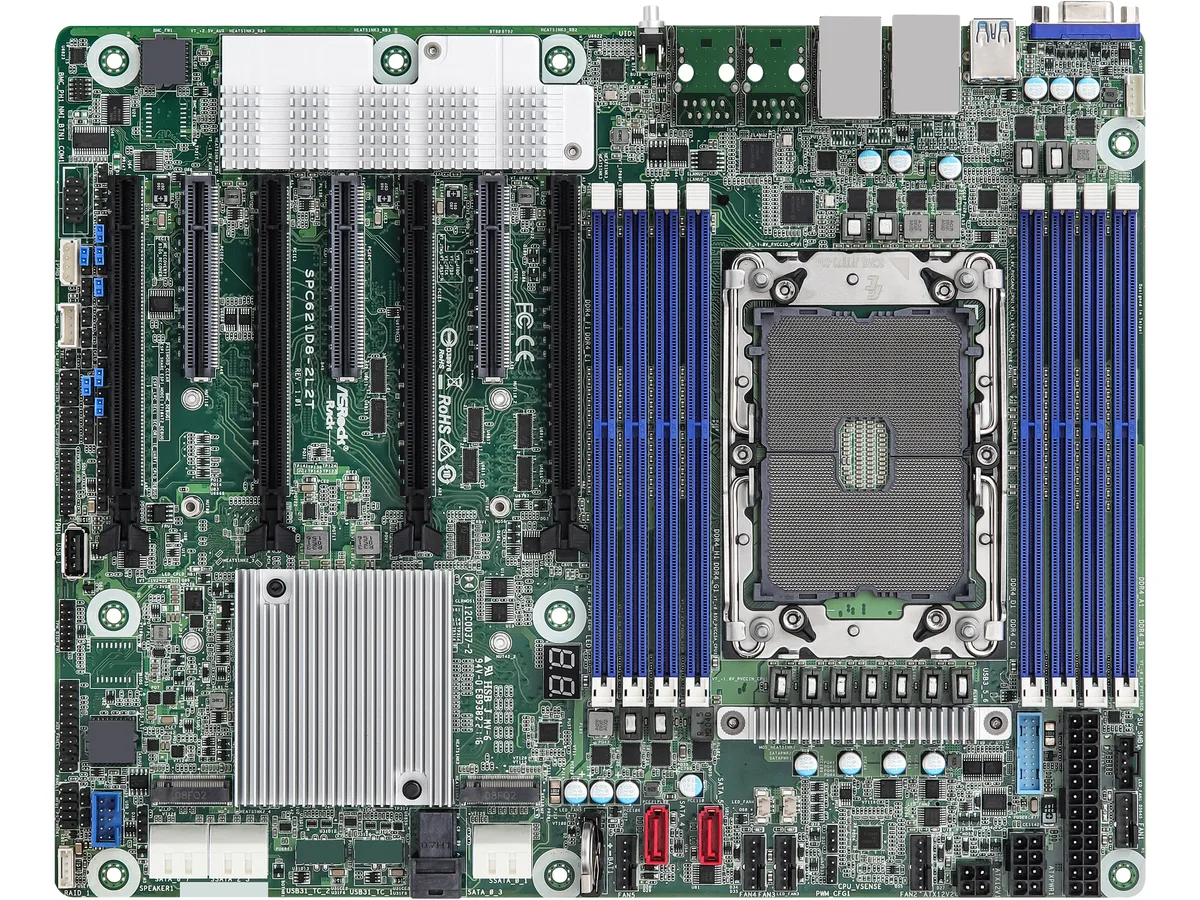 ASRock Rack ASRock Rack SPC621D8 ATX server motherboard LGA 4189 8 DDR4 3200 4 PCIe4.0 x16 3 PCIe4.0 x8 13 SATA 2 M.2 — product photo
